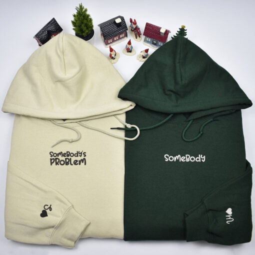 Somebody Somebody's Problem Couples Custom Embroidered Matching Hoodies For Couples, Personalized Couple Sweatshirt, Couple Embroidered Sweatshirt, Valentine's Day Gifts Idea For Him Her