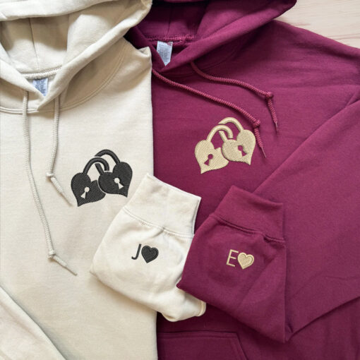 Custom Embroidered Love Padlock Matching Hoodies for Couples, Personalized Couple Sweatshirt, Couple Embroidered Sweatshirt, Valentine's Day Gifts Idea For Him Her - Image 5