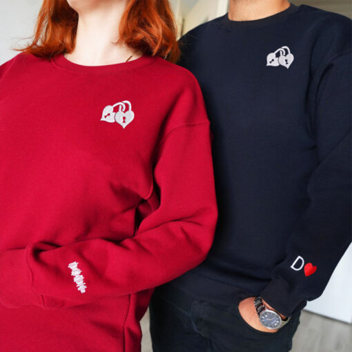 Custom Embroidered Love Padlock Matching Hoodies for Couples, Personalized Couple Sweatshirt, Couple Embroidered Sweatshirt, Valentine's Day Gifts Idea For Him Her - Image 6