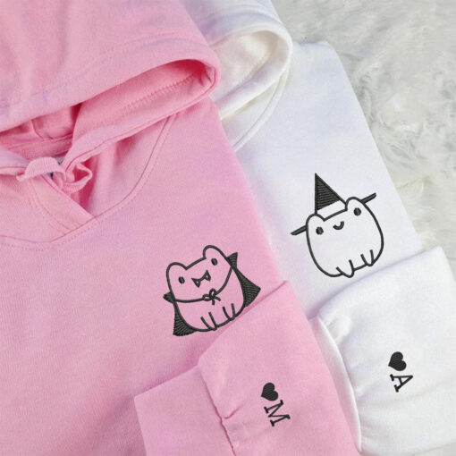 Custom Embroidered Frog Halloween Matching Hoodies for Couples, Personalized Couple Sweatshirt, Couple Embroidered Sweatshirt, Valentine's Day Gifts Idea For Him Her - Image 4