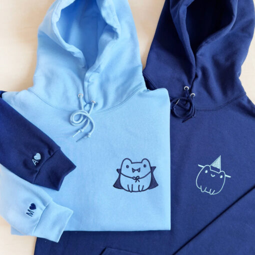 Custom Embroidered Frog Halloween Matching Hoodies for Couples, Personalized Couple Sweatshirt, Couple Embroidered Sweatshirt, Valentine's Day Gifts Idea For Him Her - Image 5