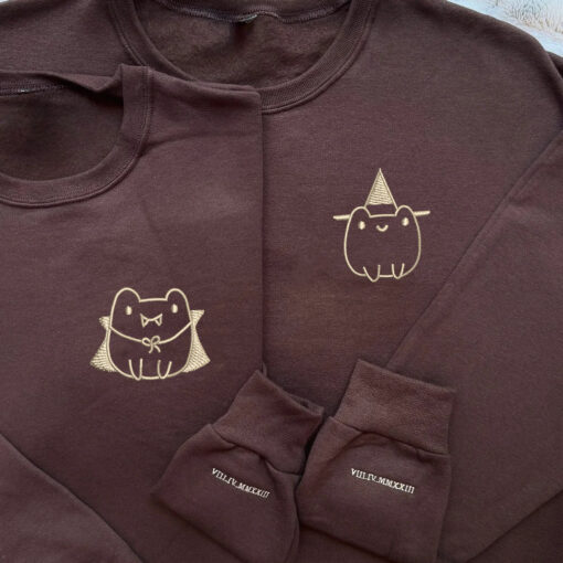 Custom Embroidered Frog Halloween Matching Hoodies for Couples, Personalized Couple Sweatshirt, Couple Embroidered Sweatshirt, Valentine's Day Gifts Idea For Him Her - Image 6