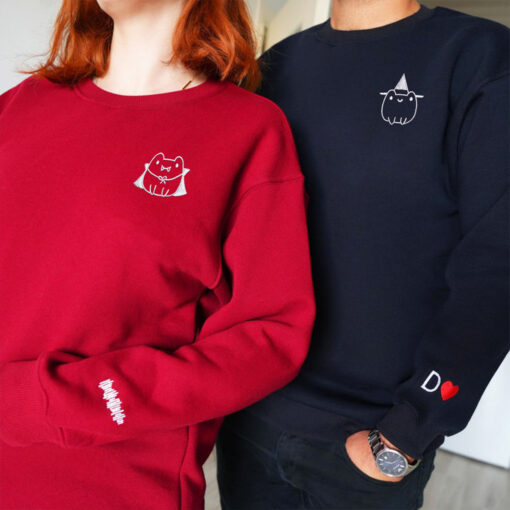 Custom Embroidered Frog Halloween Matching Hoodies for Couples, Personalized Couple Sweatshirt, Couple Embroidered Sweatshirt, Valentine's Day Gifts Idea For Him Her - Image 7