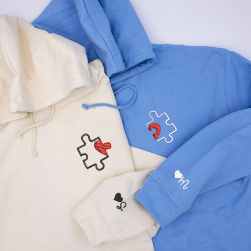 Custom Embroidered Puzzle Heart Matching Hoodies for Couples, Personalized Couple Sweatshirt, Couple Embroidered Sweatshirt, Valentine's Day Gifts Idea For Him Her - Image 7