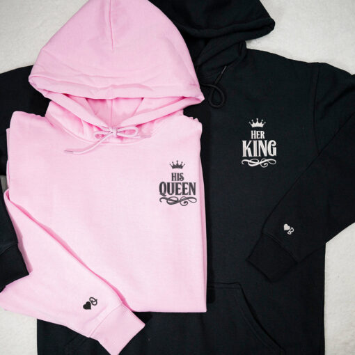 Her King x His Queen Custom Embroidered Matching Hoodies For Couples, Personalized Couple Sweatshirt, Couple Embroidered Sweatshirt, Valentine's Day Gifts Idea For Him Her - Image 3