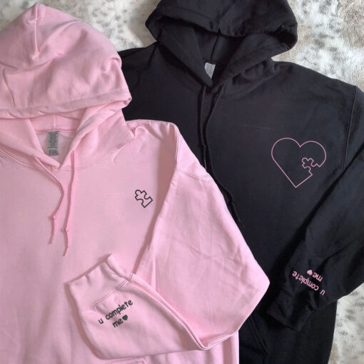 Custom Embroidered Boyfriend and Girlfriend Matching Hoodies for Couples, Personalized Couple Sweatshirt, Couple Embroidered Sweatshirt, Valentine's Day Gifts Idea For Him Her