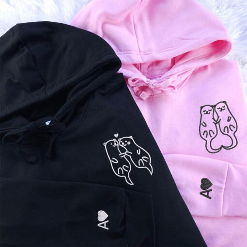 Custom Embroidered Otter Matching Hoodies for Couples, Personalized Couple Sweatshirt, Couple Embroidered Sweatshirt, Valentine's Day Gifts Idea For Him Her - Image 2