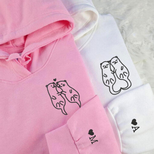Custom Embroidered Otter Matching Hoodies for Couples, Personalized Couple Sweatshirt, Couple Embroidered Sweatshirt, Valentine's Day Gifts Idea For Him Her - Image 4