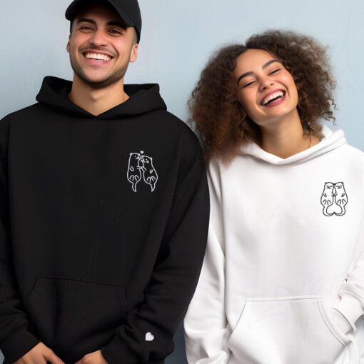 Custom Embroidered Otter Matching Hoodies for Couples, Personalized Couple Sweatshirt, Couple Embroidered Sweatshirt, Valentine's Day Gifts Idea For Him Her - Image 5