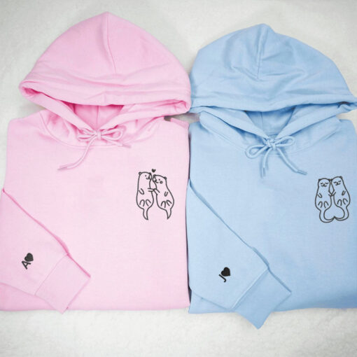 Custom Embroidered Otter Matching Hoodies for Couples, Personalized Couple Sweatshirt, Couple Embroidered Sweatshirt, Valentine's Day Gifts Idea For Him Her