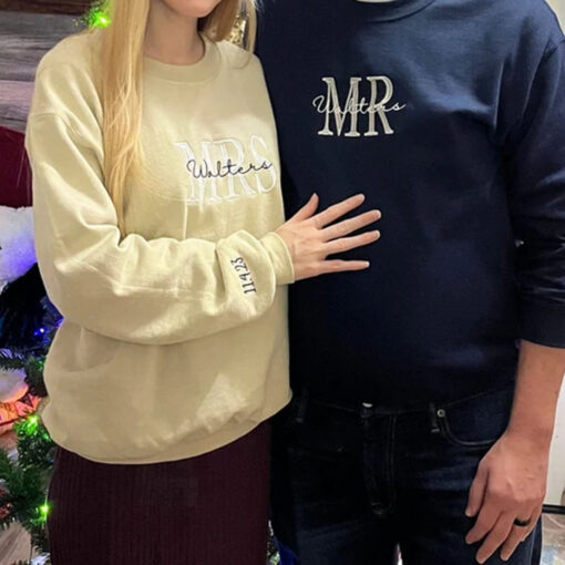 Embroidered Mr & Mrs Hoodies or Sweatshirts, Personalized Couple Sweatshirt, Couple Embroidered Sweatshirt, Valentine's Day Gifts Idea For Him Her - Image 2