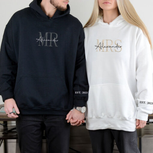 Embroidered Mr & Mrs Hoodies or Sweatshirts, Personalized Couple Sweatshirt, Couple Embroidered Sweatshirt, Valentine's Day Gifts Idea For Him Her - Image 5