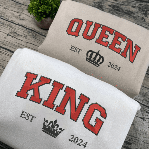 Custom Embroidered King and Queen Custom with Est Year Matching Hoodies for Couples, Personalized Couple Sweatshirt, Couple Embroidered Sweatshirt, Valentine's Day Gifts Idea For Him Her - Image 2