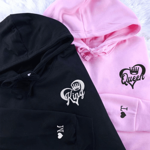 King And Queen Hoodie, Matching Relationship Embroidered Hoodies, Personalized Couple Sweatshirt, Couple Embroidered Sweatshirt, Valentine's Day Gifts Idea For Him Her - Image 5