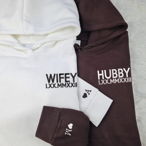 Hubby x Wifey Chest Custom Embroidered Matching Hoodies For Couples, Personalized Couple Sweatshirt, Couple Embroidered Sweatshirt, Valentine's Day Gifts Idea For Him Her - Image 2