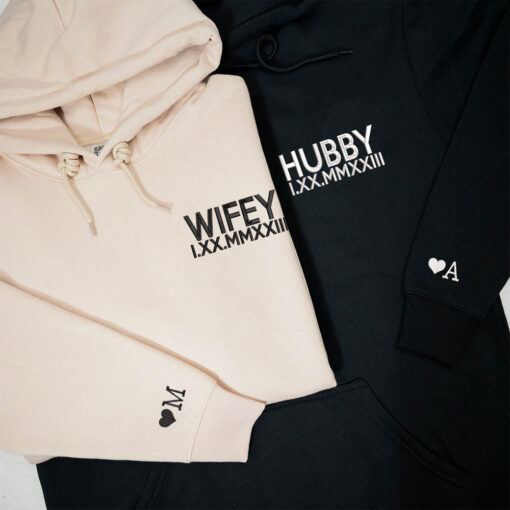 Hubby x Wifey Chest Custom Embroidered Matching Hoodies For Couples, Personalized Couple Sweatshirt, Couple Embroidered Sweatshirt, Valentine's Day Gifts Idea For Him Her - Image 3