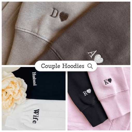 Hubby x Wifey Chest Custom Embroidered Matching Hoodies For Couples, Personalized Couple Sweatshirt, Couple Embroidered Sweatshirt, Valentine's Day Gifts Idea For Him Her - Image 5