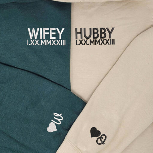 Hubby x Wifey Chest Custom Embroidered Matching Hoodies For Couples, Personalized Couple Sweatshirt, Couple Embroidered Sweatshirt, Valentine's Day Gifts Idea For Him Her